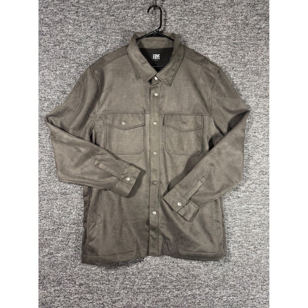 Frye Men's XXL Faux Sueded Snap Front Shirt Jacket Charcoal Grey Shacket Stretch
